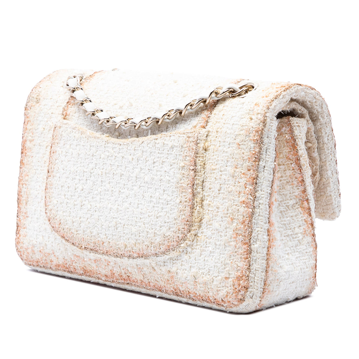 Chanel Medium Classic Metallic Tweed Double Flap — White
