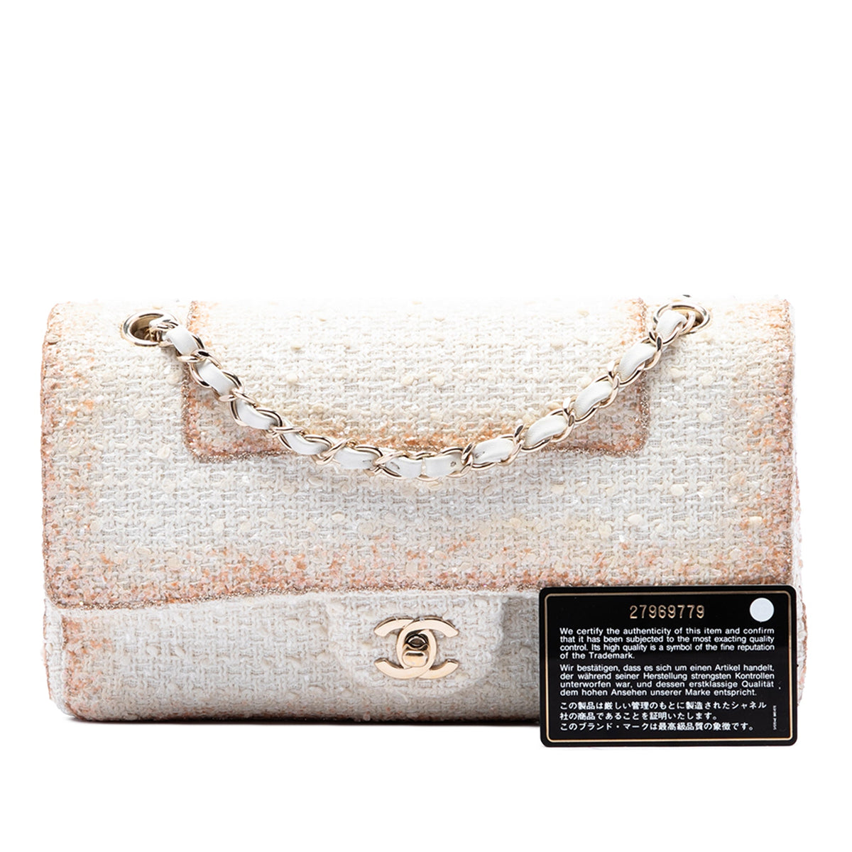 Chanel Medium Classic Metallic Tweed Double Flap — White