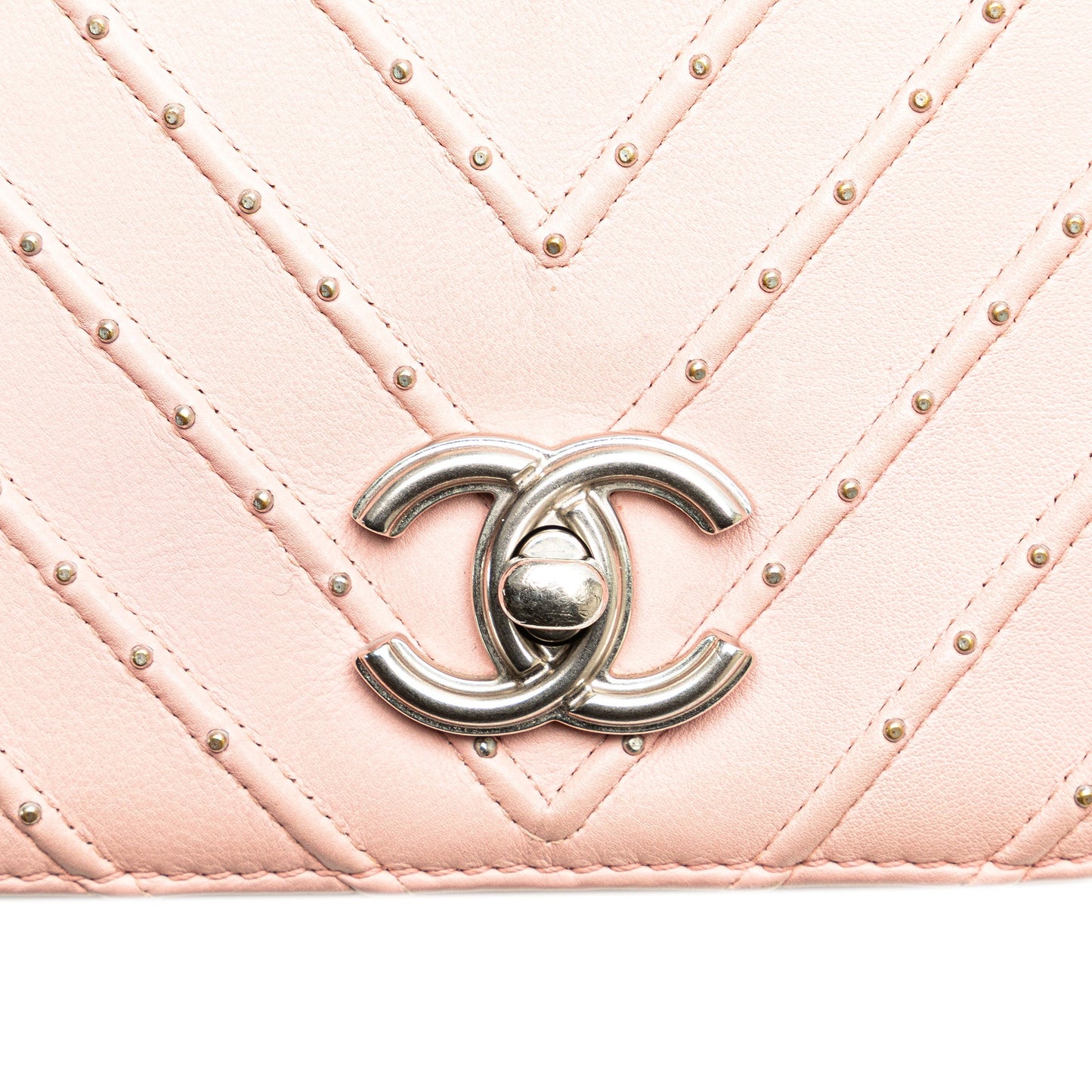 Chanel Chevron Calfskin Studded Full Flap