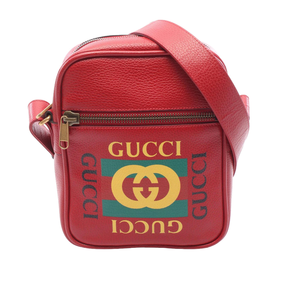 Gucci Grained Calfskin Logo Crossbody — Red