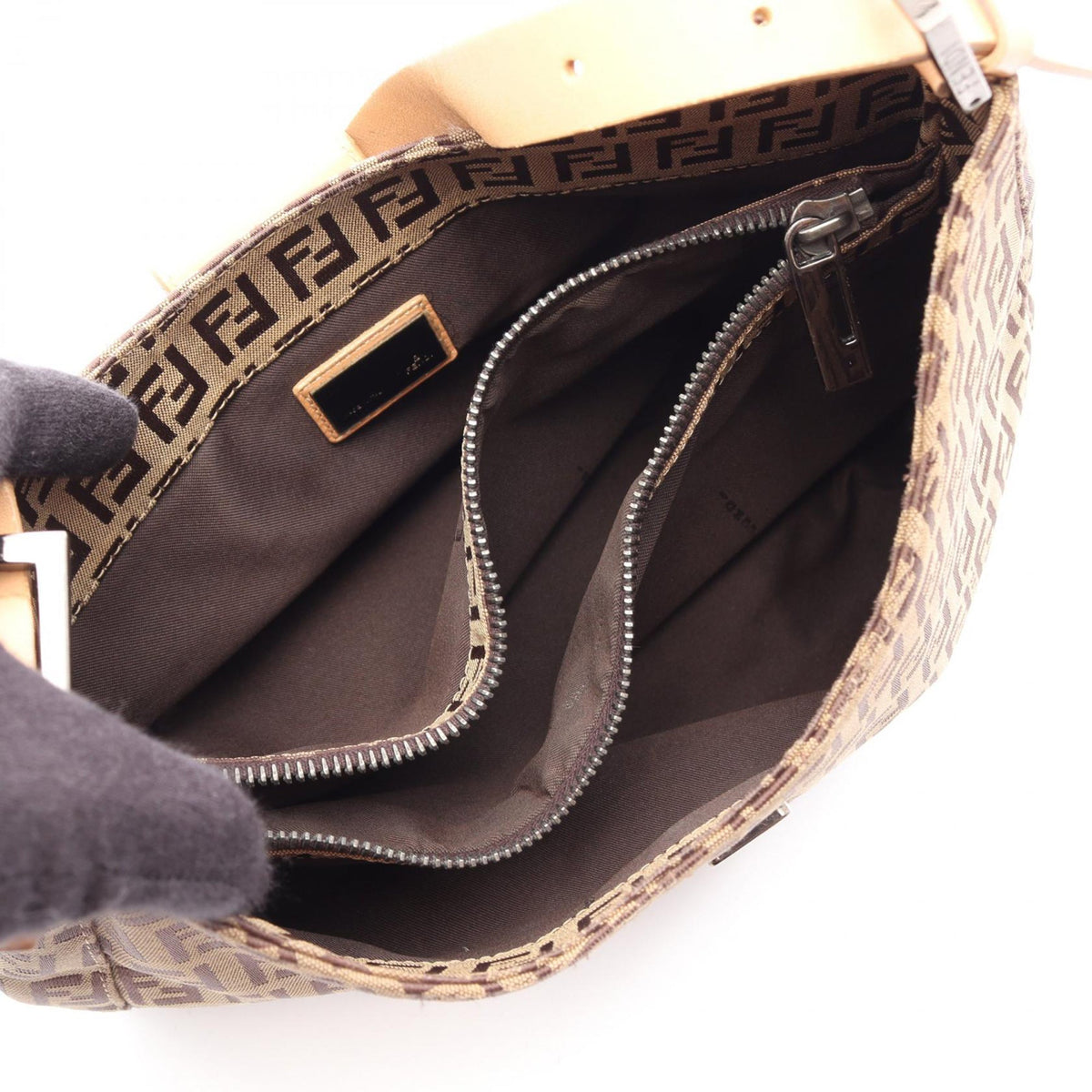 Fendi Zucchino Canvas Shoulder Bag — Beige