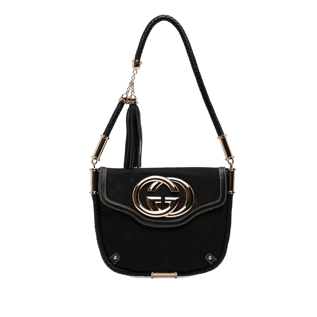 Gucci Small GG Canvas Britt Tassel Flap Shoulder Bag