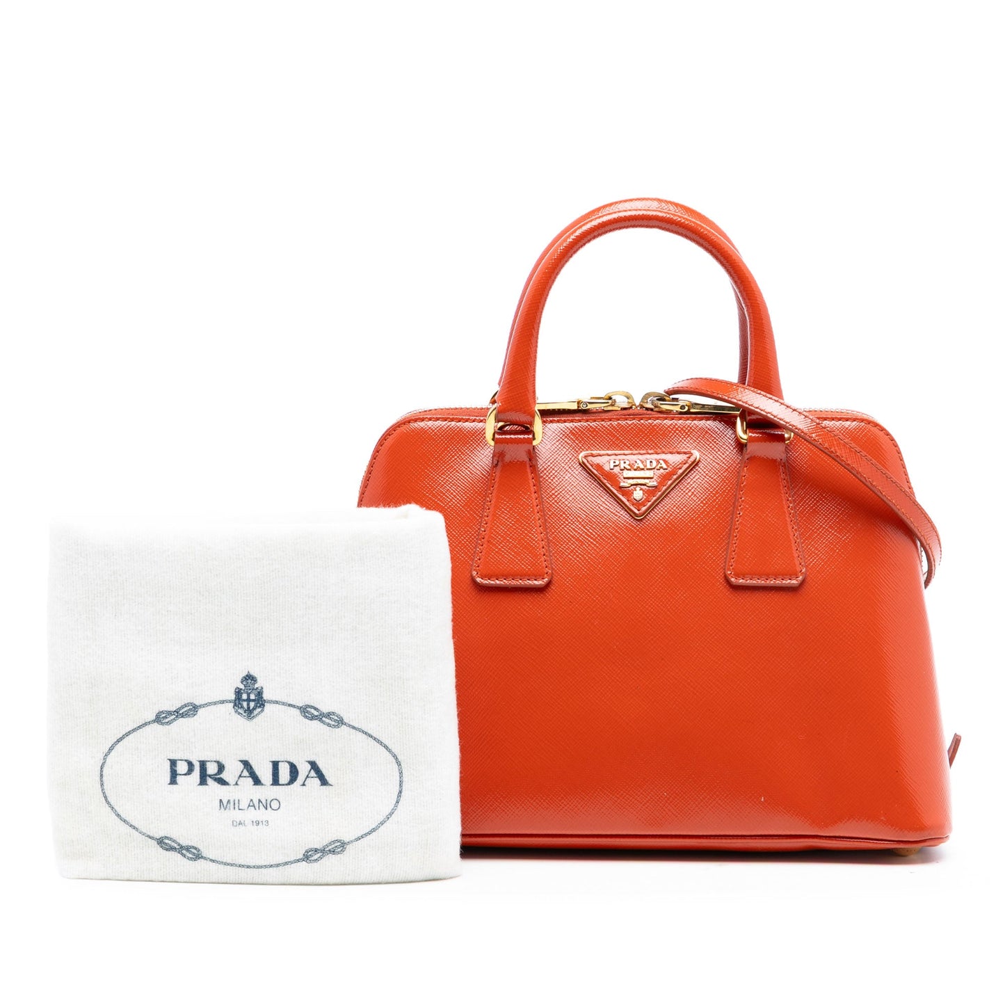 Prada Small Saffiano Vernice Promenade Satchel