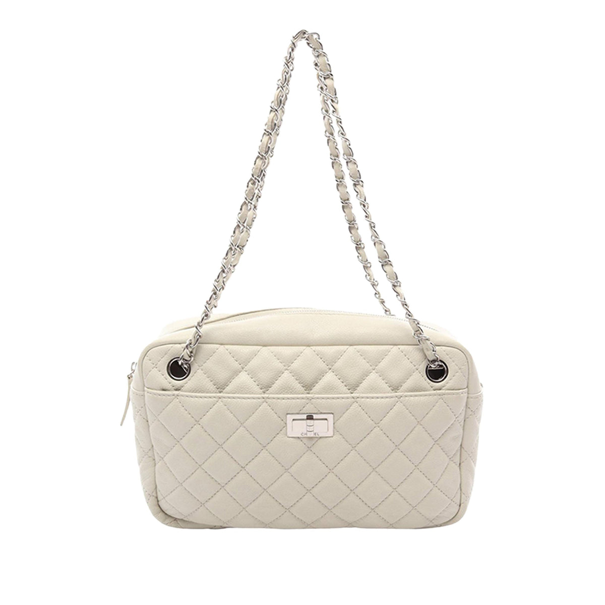 Chanel Large Quilted Caviar Reissue Camera Bag — White
