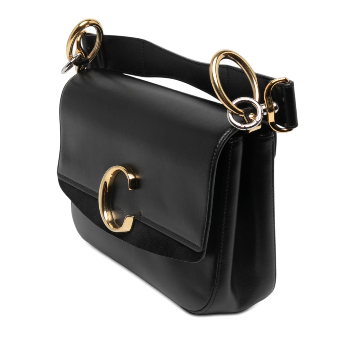 Chloé Small Leather C Double Carry Satchel — Black