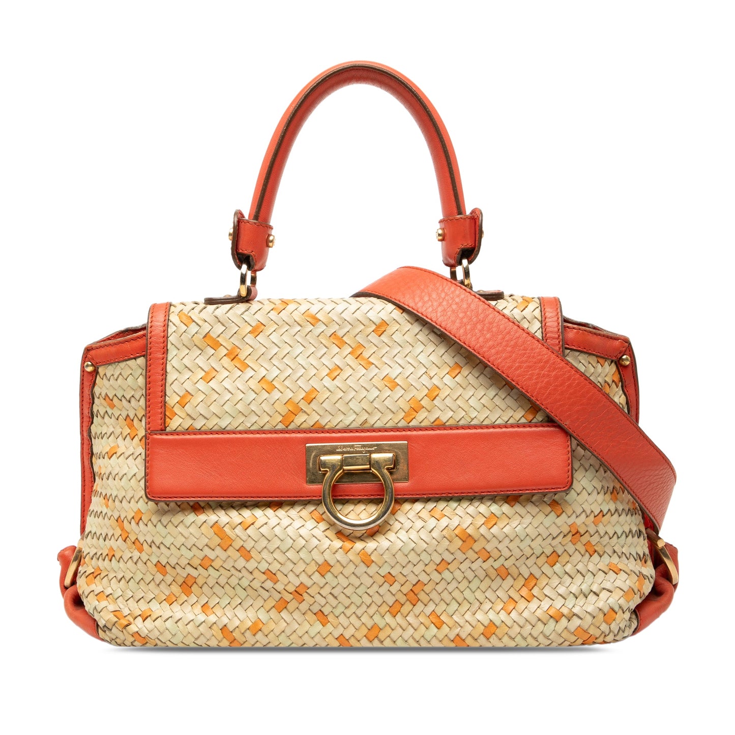 Ferragamo Medium Woven Leather Gancini Sofia Satchel