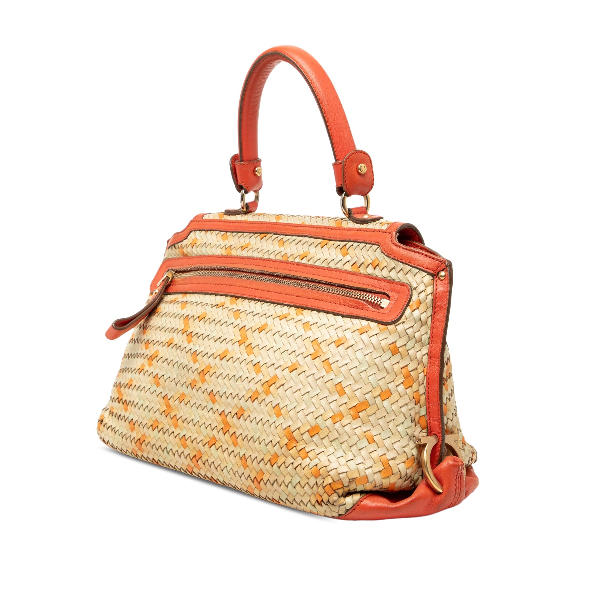 Ferragamo Medium Woven Leather Gancini Sofia Satchel