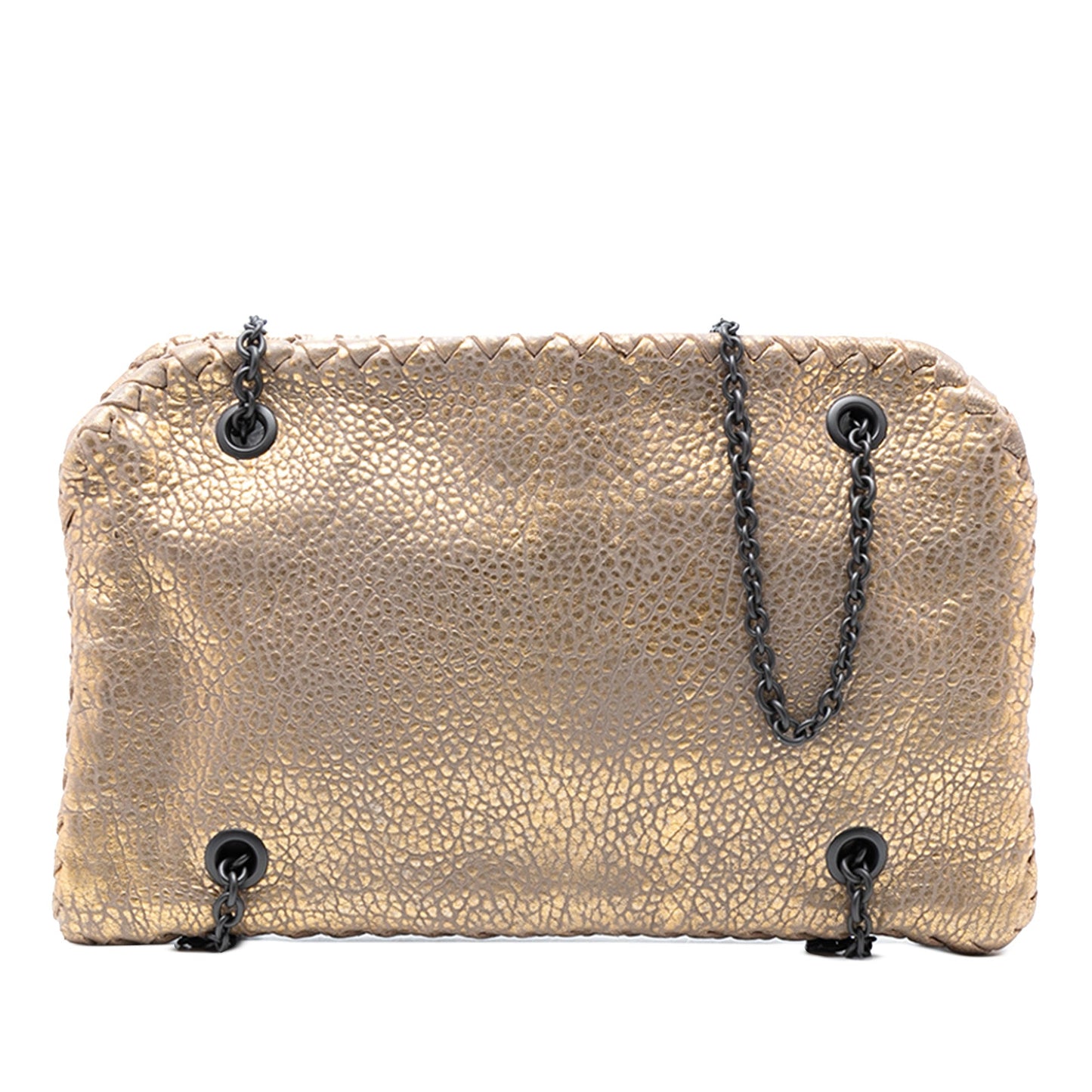 Bottega Veneta Intrecciato Trimmed Metallic Leather Duo Shoulder Bag
