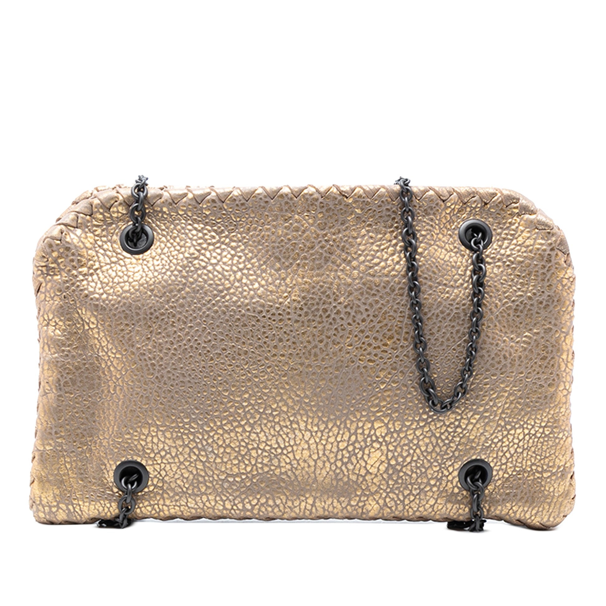 Bottega Veneta Intrecciato Trimmed Metallic Leather Duo Shoulder Bag