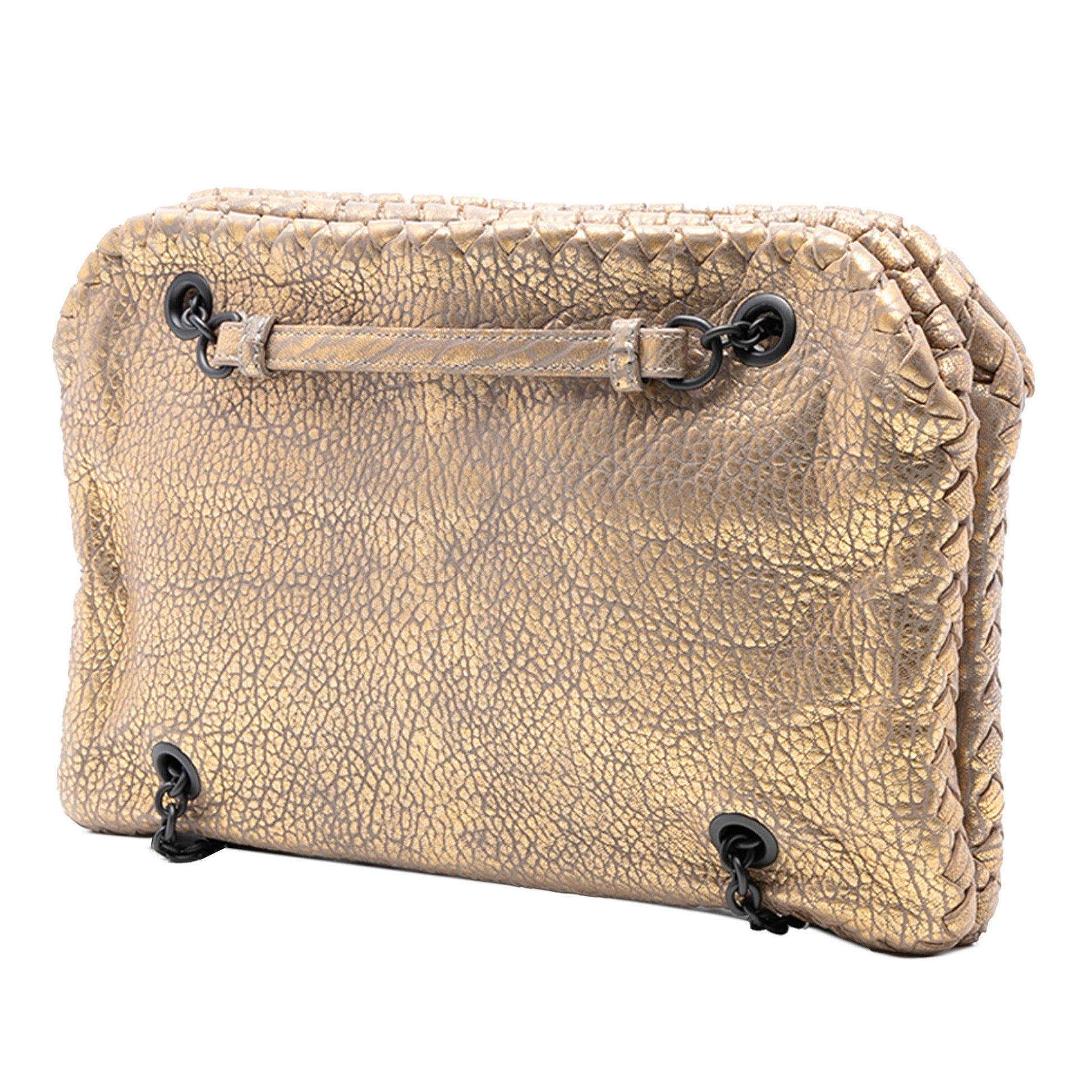 Bottega Veneta Intrecciato Trimmed Metallic Leather Duo Shoulder Bag