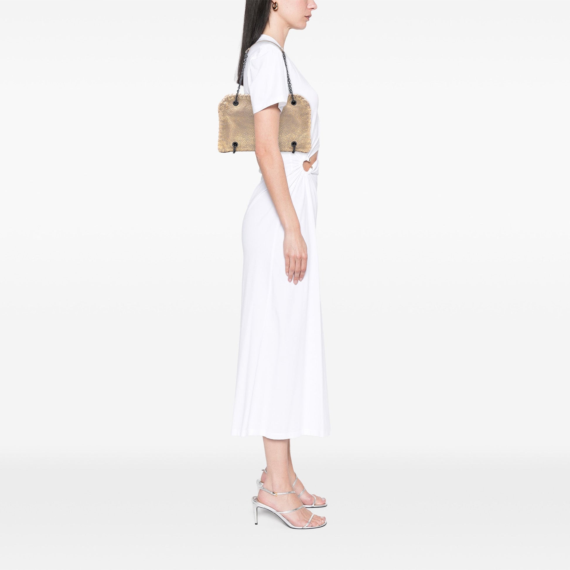Bottega Veneta Intrecciato Trimmed Metallic Leather Duo Shoulder Bag