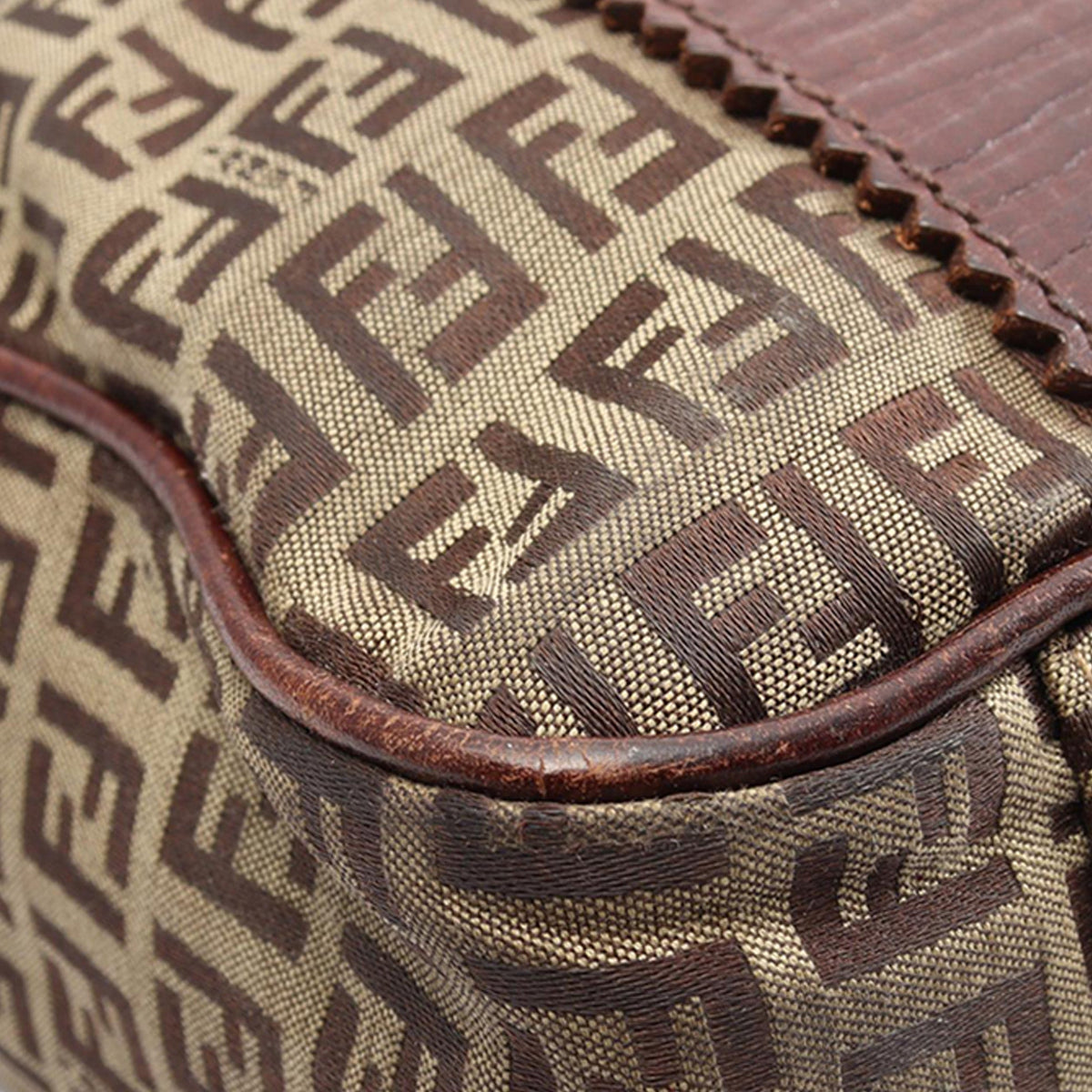 Fendi Leather Trimmed Zucchino Canvas Tote