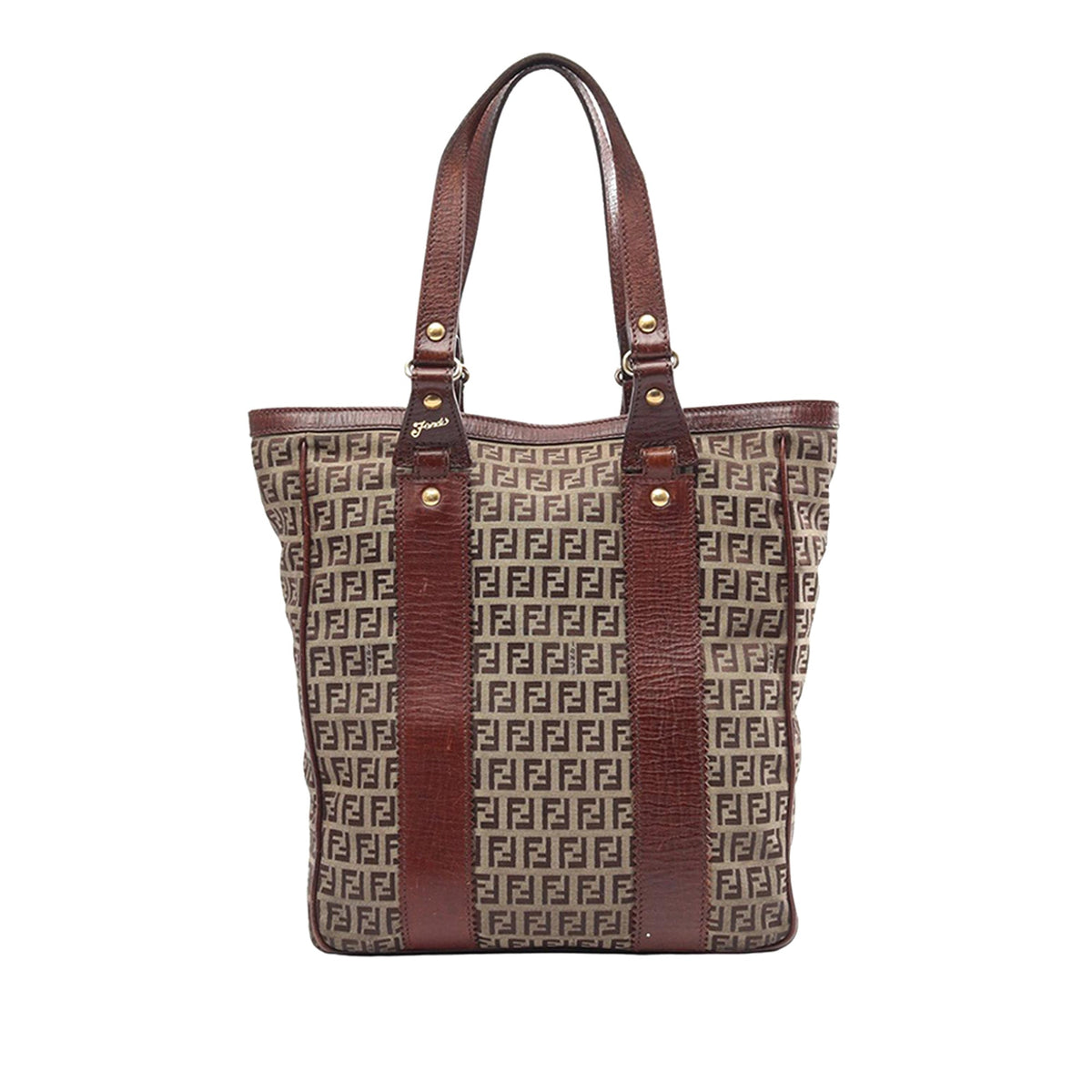 Fendi Leather Trimmed Zucchino Canvas Tote