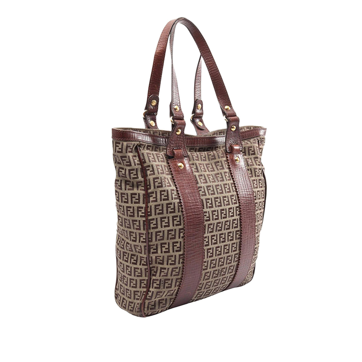 Fendi Leather Trimmed Zucchino Canvas Tote