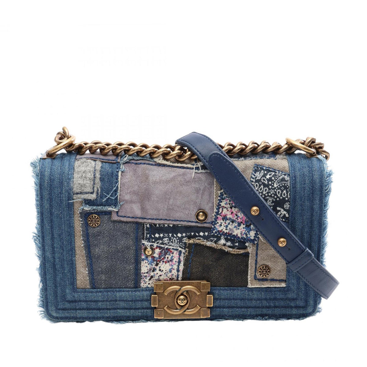 Chanel Old Medium Denim Patchwork Boy Bag