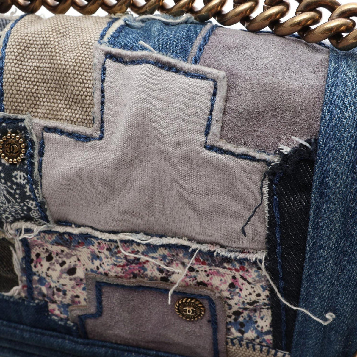 Chanel Old Medium Denim Patchwork Boy Bag