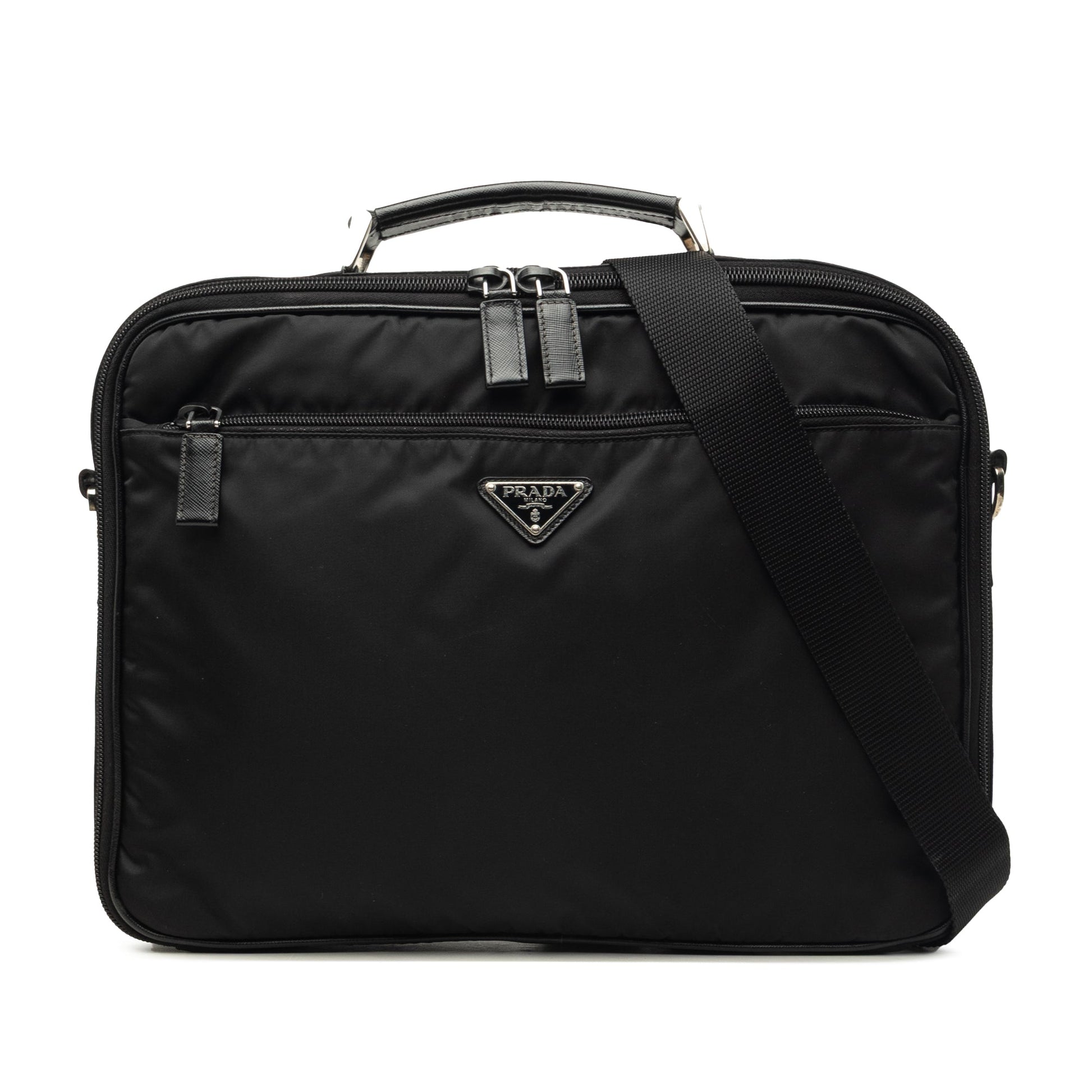 Prada Saffiano Trimmed Tessuto Business Bag