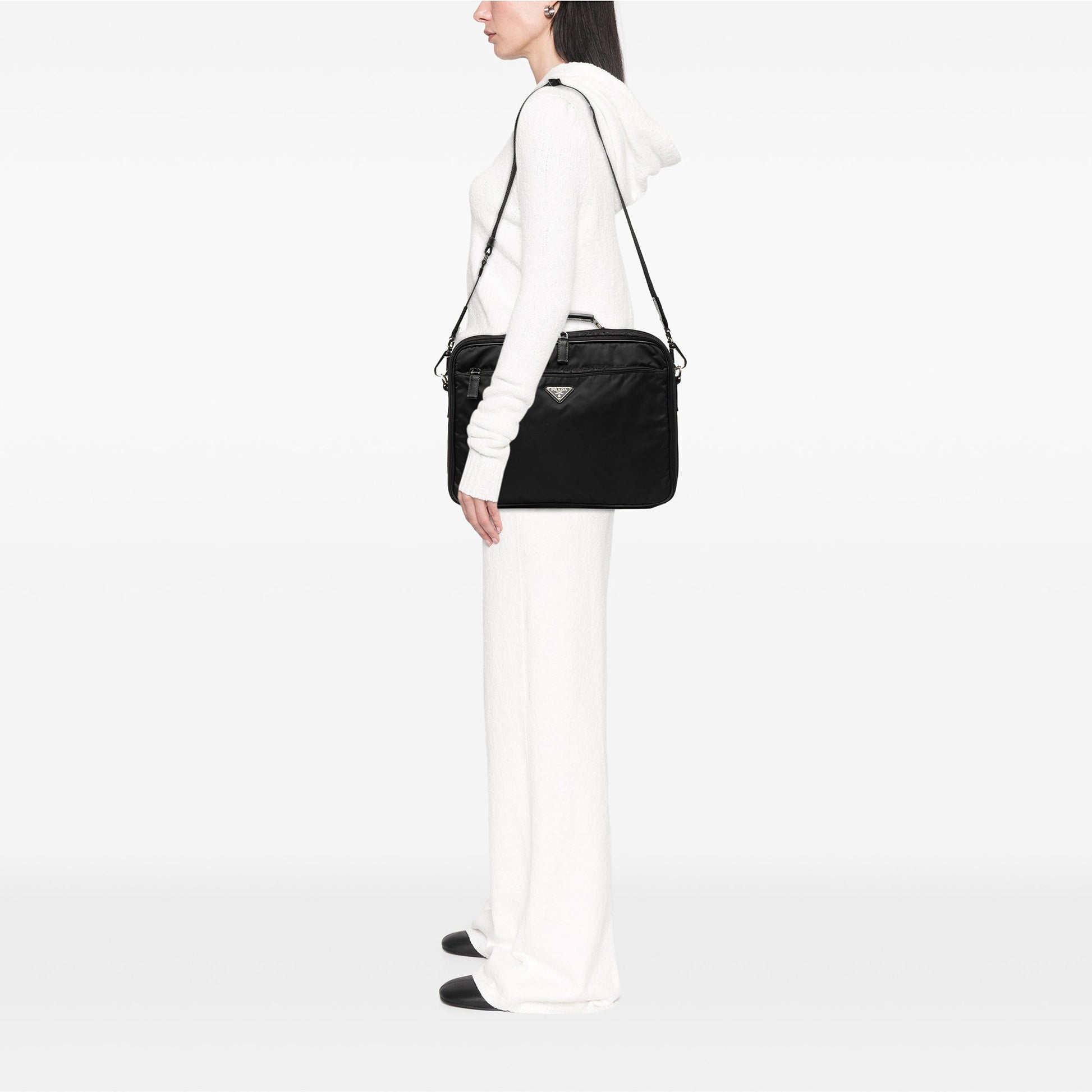 Prada Saffiano Trimmed Tessuto Business Bag