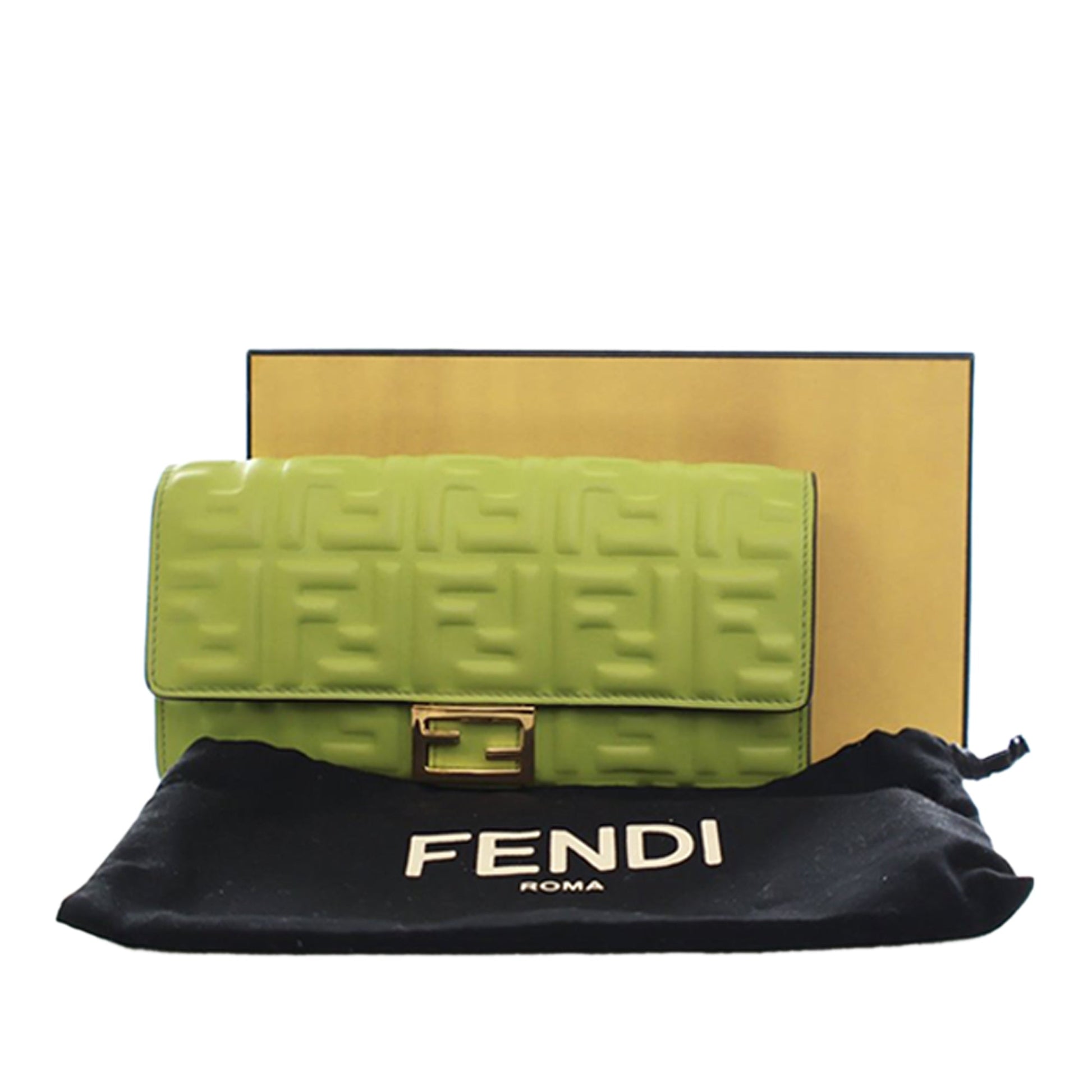Fendi Zucca Embossed Nappa Baguette Continental Wallet With Chain