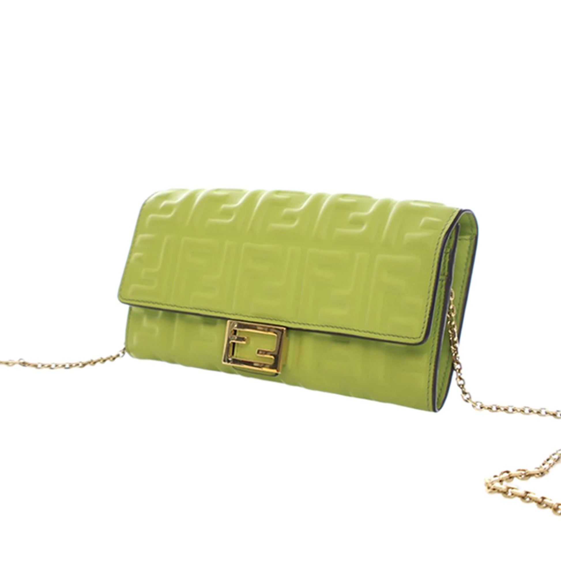 Fendi Zucca Embossed Nappa Baguette Continental Wallet With Chain