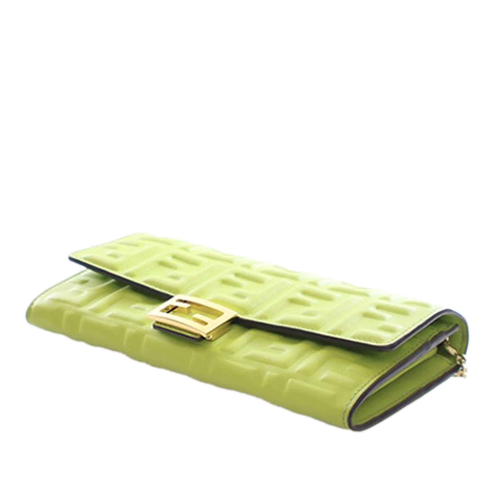 Fendi Zucca Embossed Nappa Baguette Continental Wallet With Chain