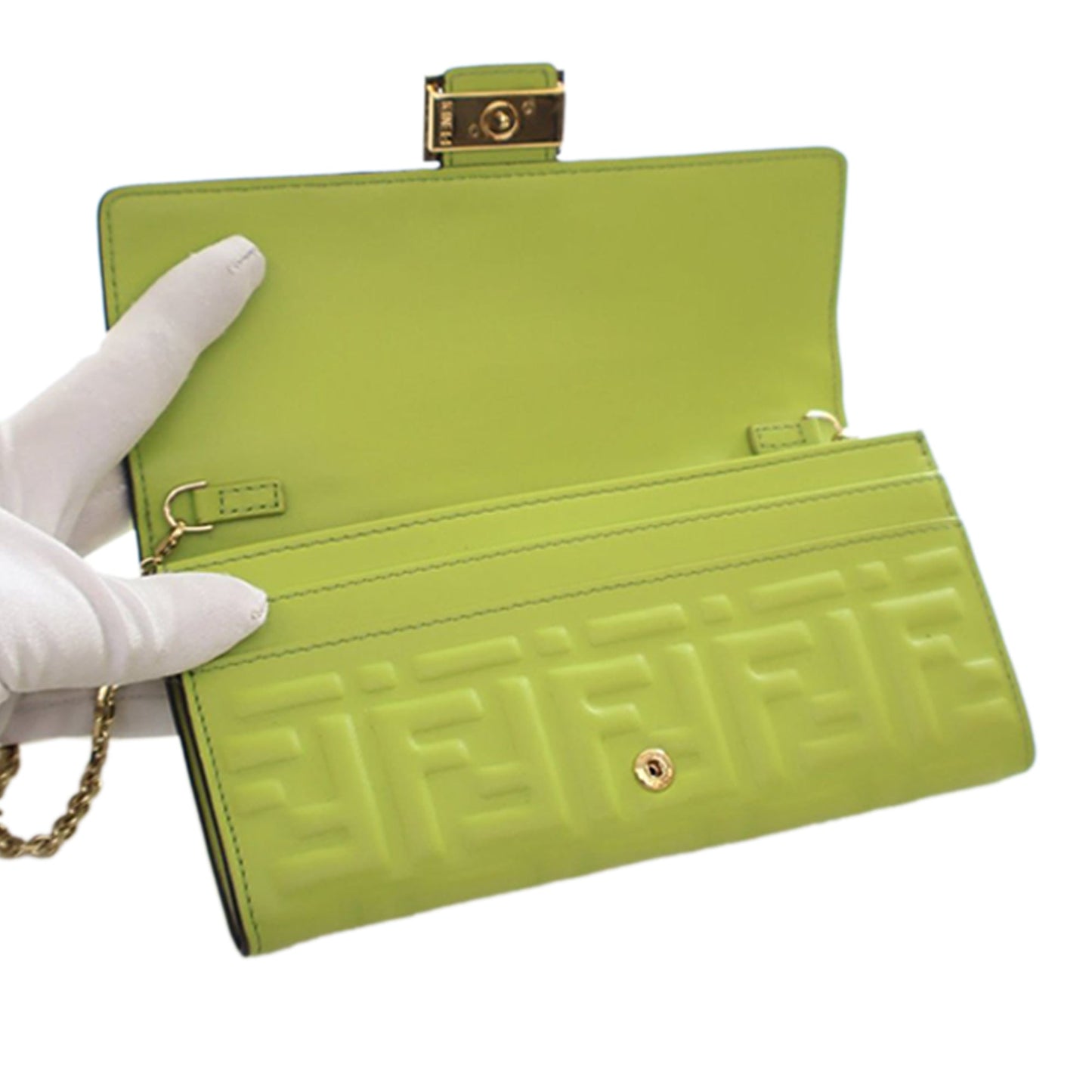 Fendi Zucca Embossed Nappa Baguette Continental Wallet With Chain