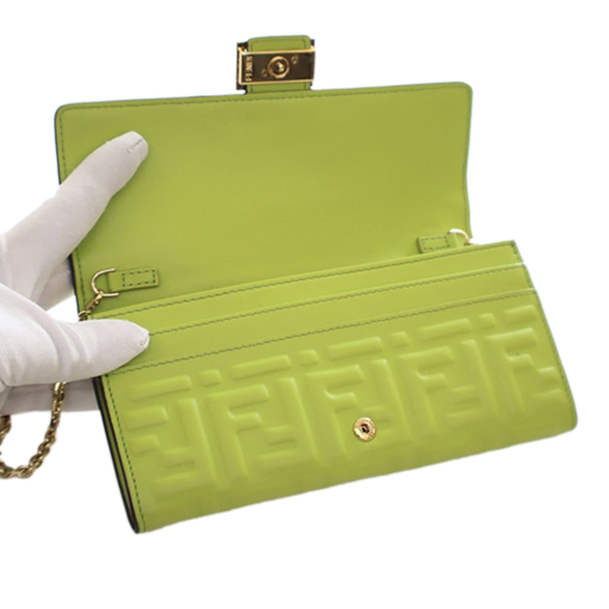 Fendi Zucca Embossed Nappa Baguette Continental Wallet With Chain