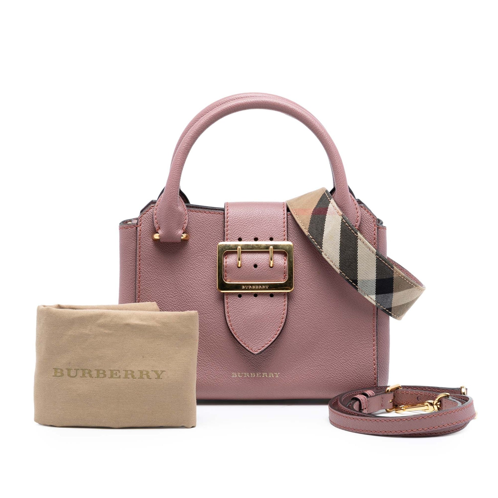 Burberry Small Grained Leather Buckle Tote