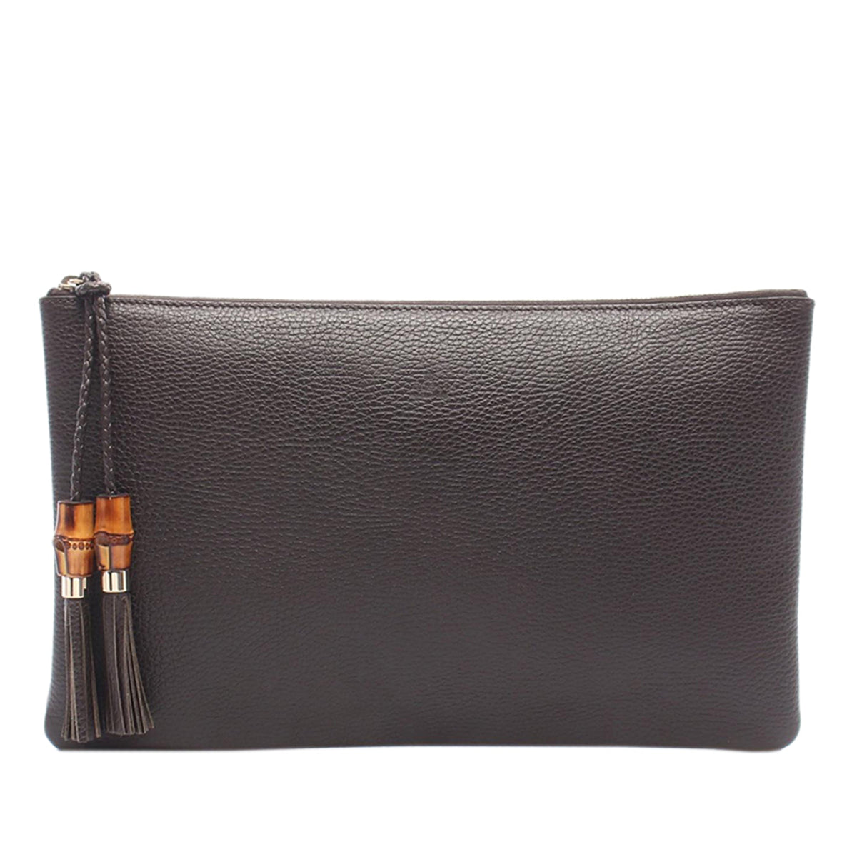 Gucci Calfskin Bamboo Tassel Clutch — Brown