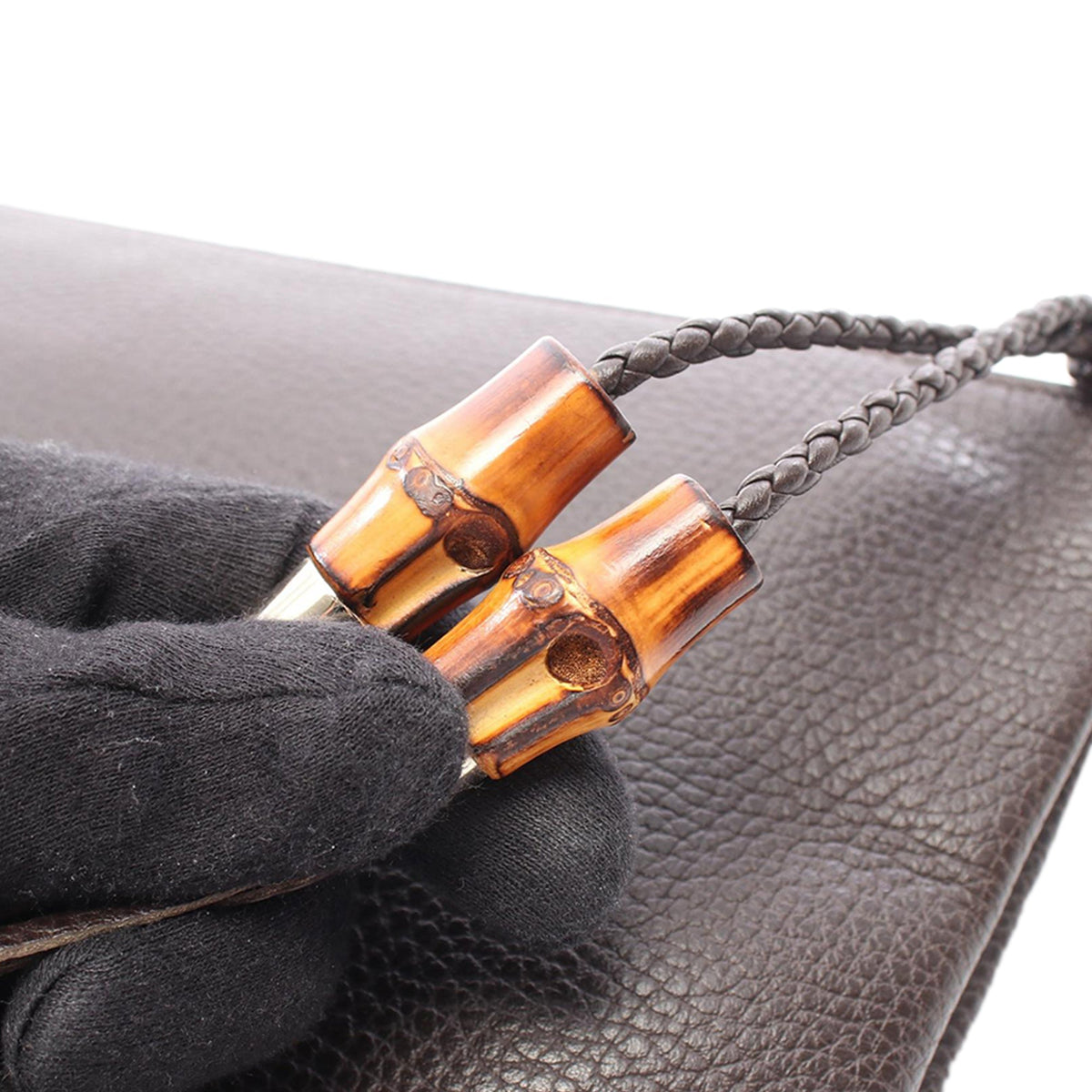 Gucci Calfskin Bamboo Tassel Clutch — Brown
