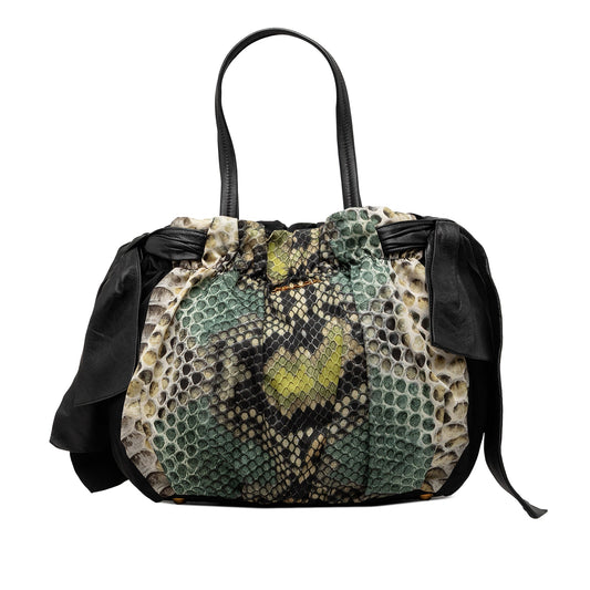 Prada Tessuto Python Print Bow Satchel