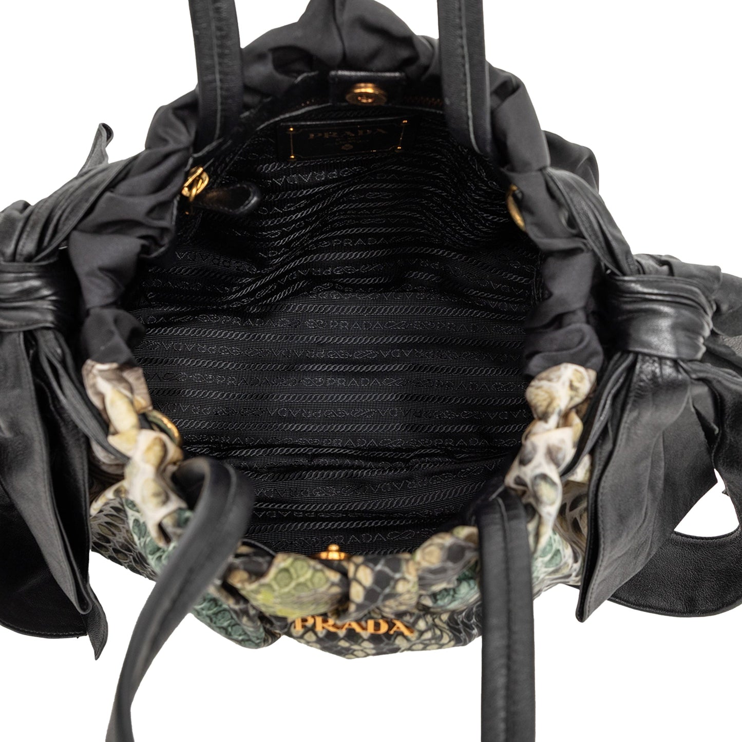 Prada Tessuto Python Print Bow Satchel