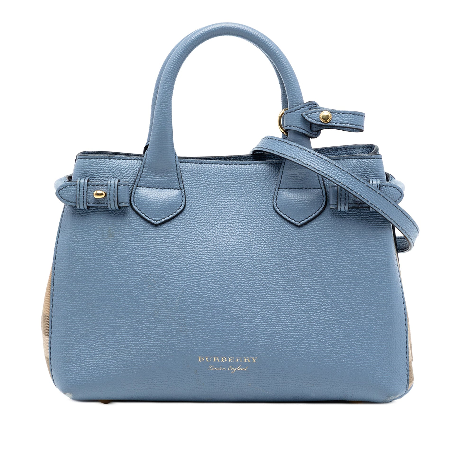 Small Leather and House Check Banner Satchel