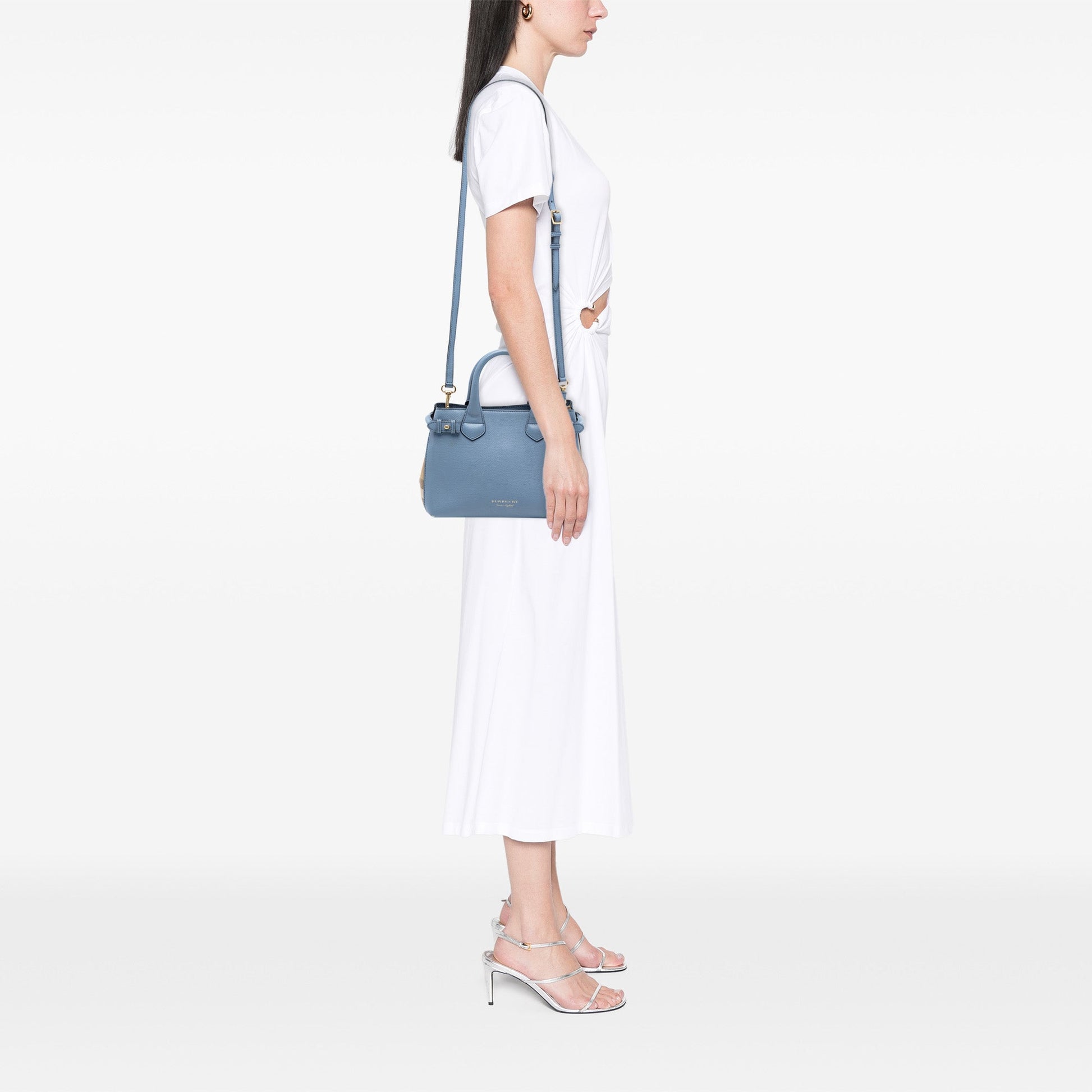 Small Leather and House Check Banner Satchel