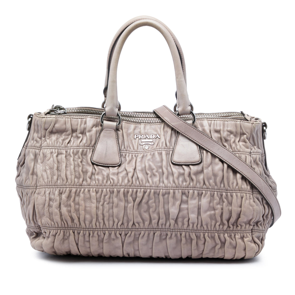 Prada Nappa Gaufre Double Zip Satchel — Beige