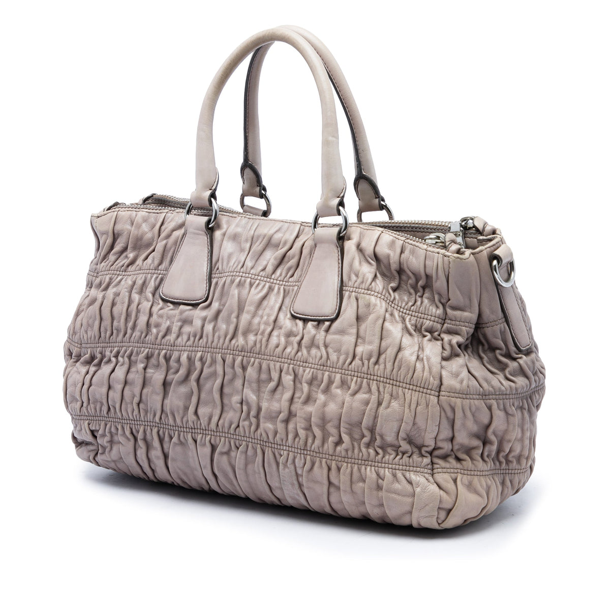 Prada Nappa Gaufre Double Zip Satchel — Beige