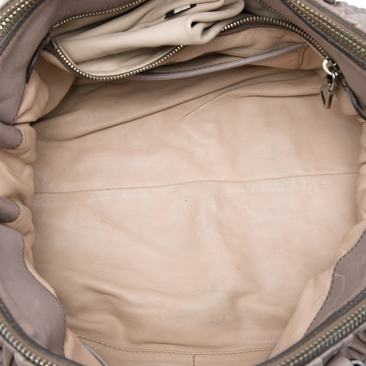 Prada Nappa Gaufre Double Zip Satchel — Beige