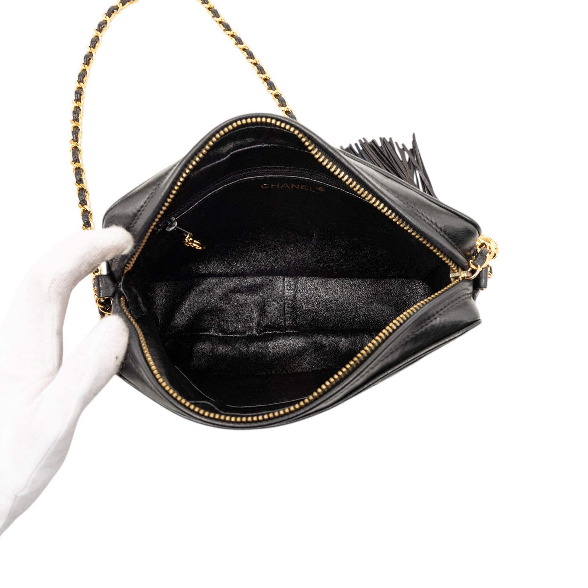 CC Diamond Quilted Lambskin Tassel Camera Bag