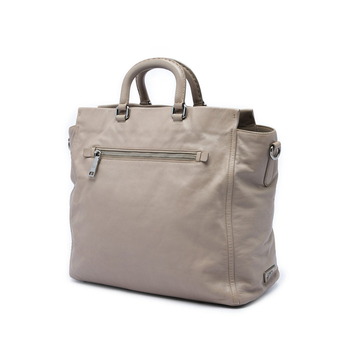 Prada Calfskin Front Pocket Satchel — Beige