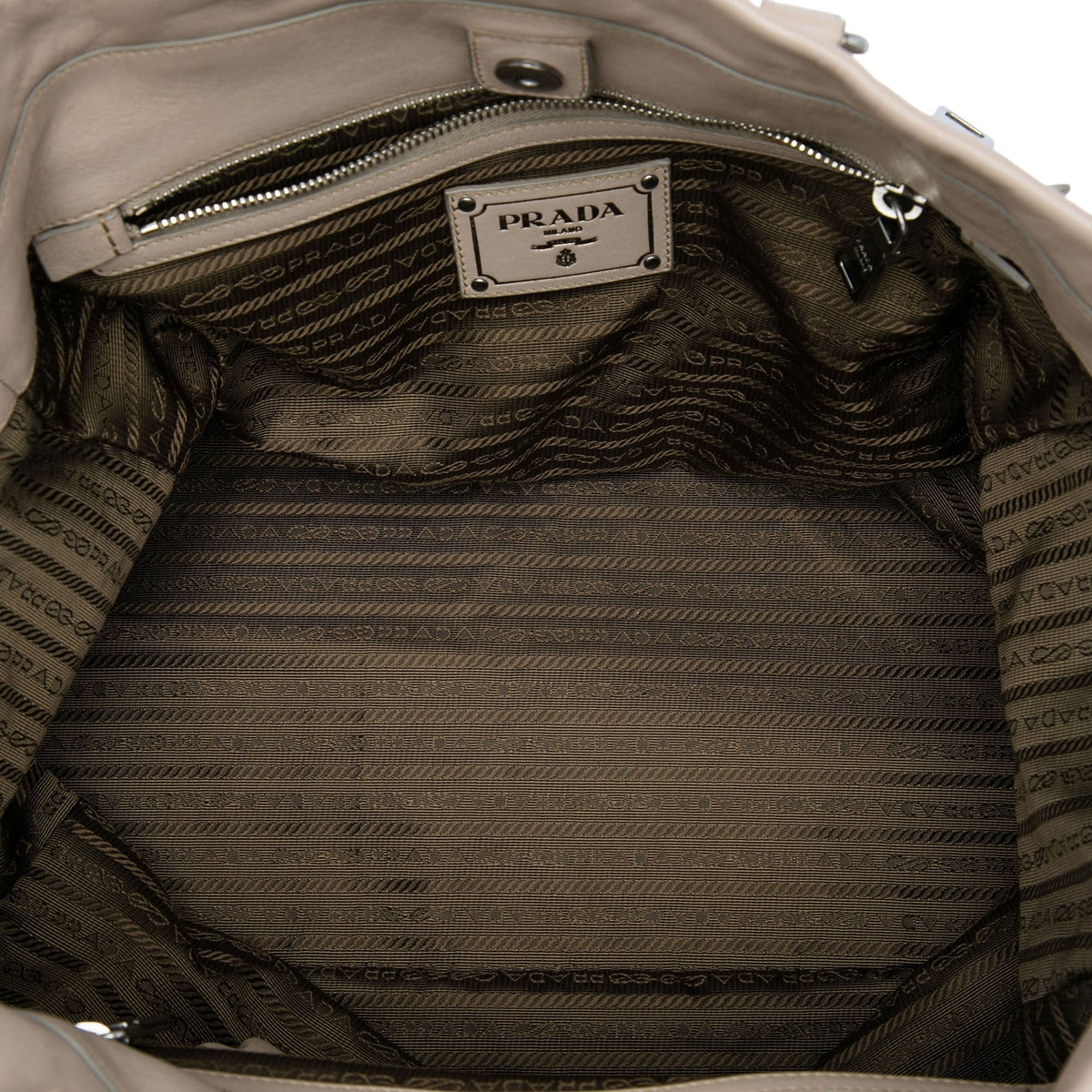Prada Calfskin Front Pocket Satchel — Beige