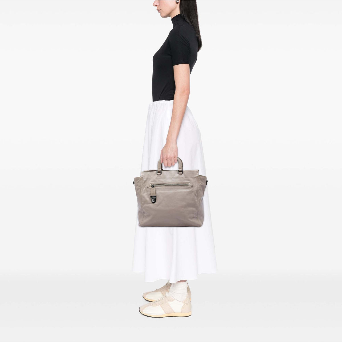 Prada Calfskin Front Pocket Satchel — Beige