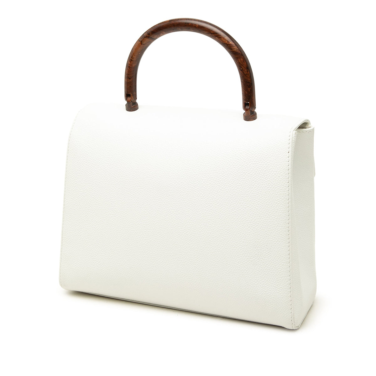 Chanel CC Caviar Kelly Wood Top Handle Bag — White