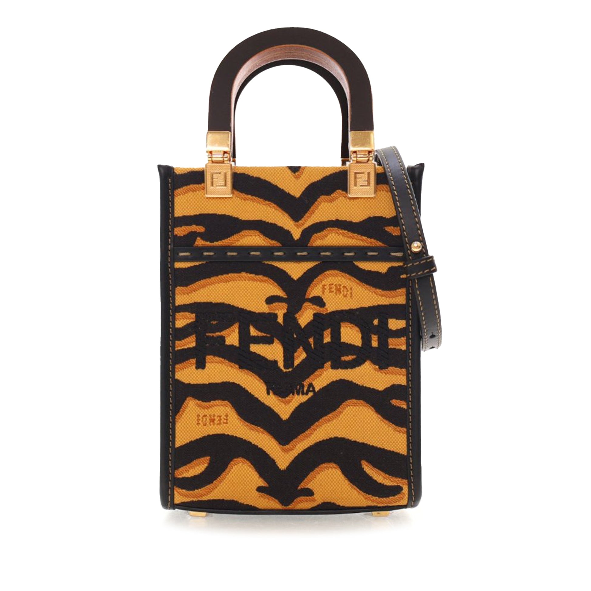 Fendi Mini Embroidered Canvas Zebra Print Sunshine Shopper Tote