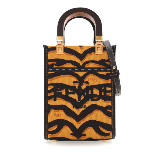 Fendi Mini Embroidered Canvas Zebra Print Sunshine Shopper Tote