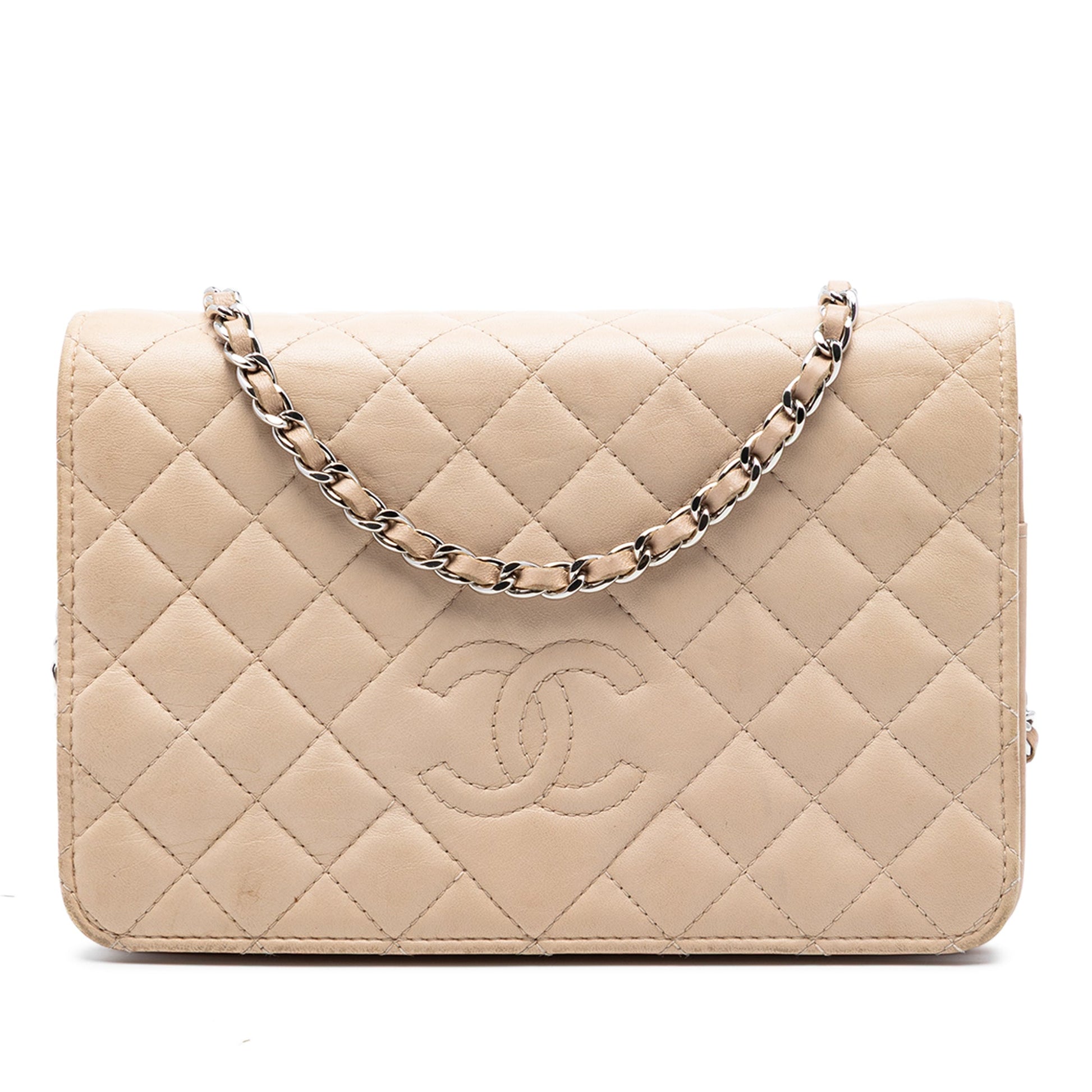 Chanel CC Quilted Lambskin Diamond Wallet On Chain