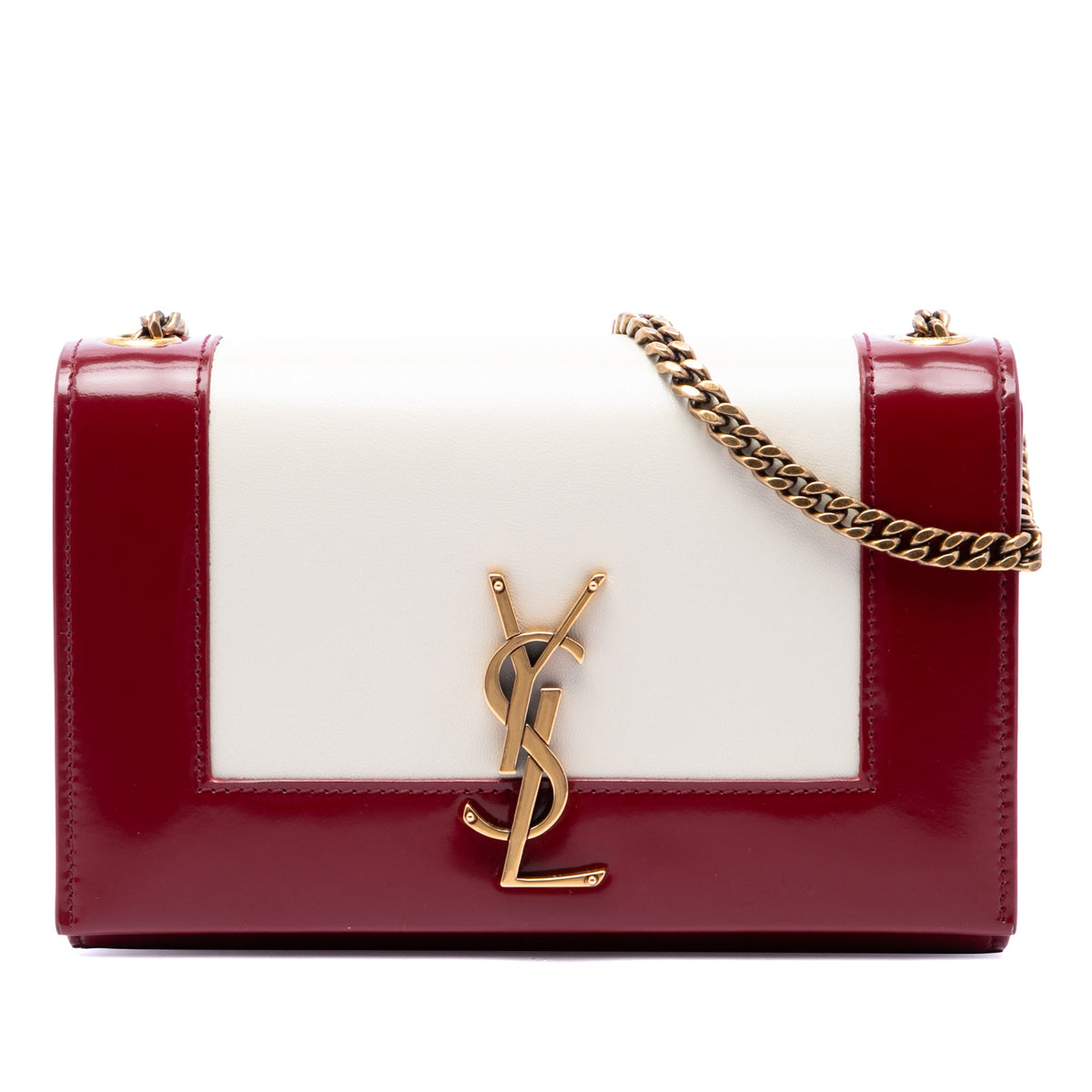 Saint Laurent Small Bicolor Lambskin and Patent Monogram Kate Chain Shoulder Bag — White