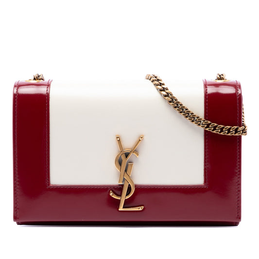 Saint Laurent Small Bicolor Lambskin and Patent Monogram Kate Chain Shoulder Bag — White
