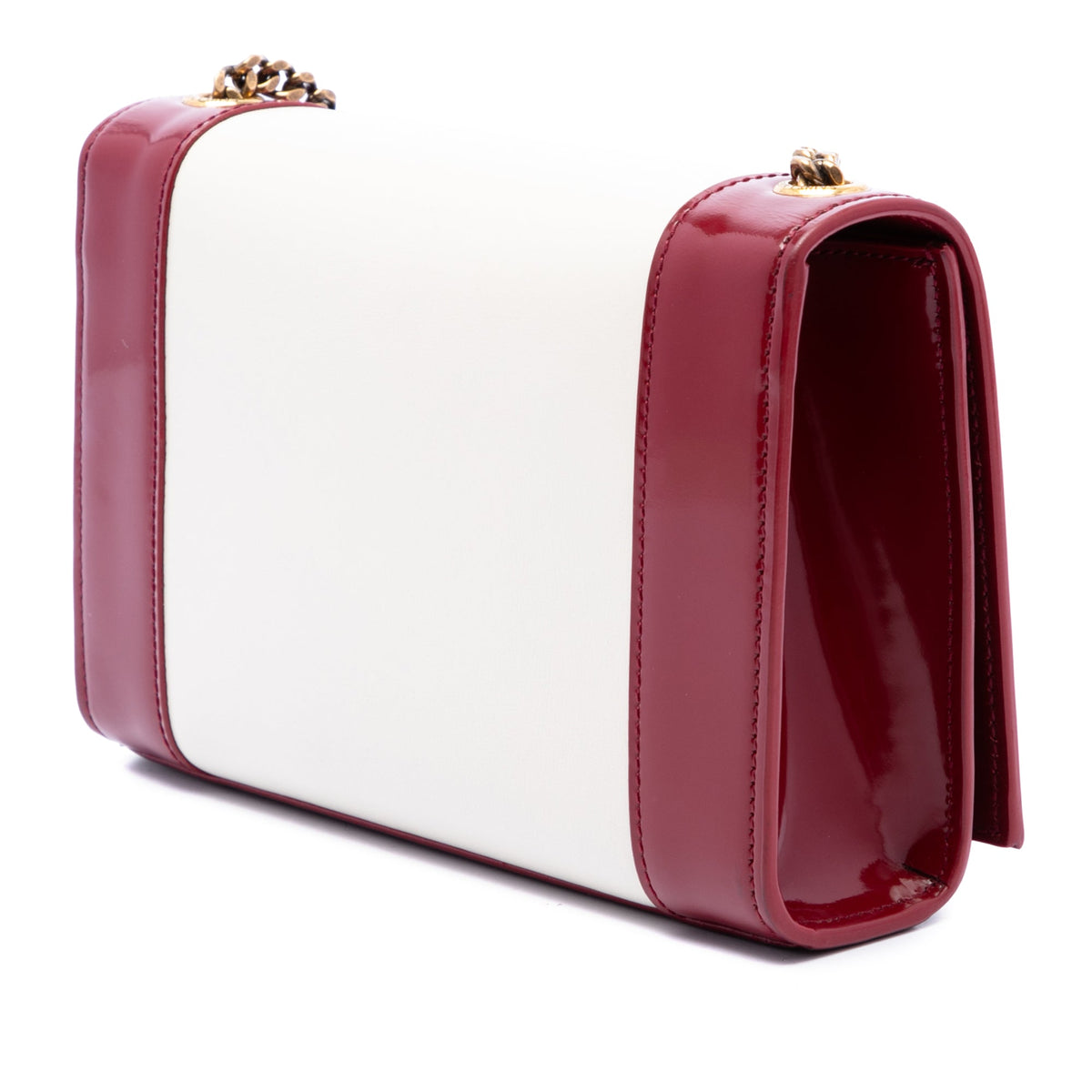 Saint Laurent Small Bicolor Lambskin and Patent Monogram Kate Chain Shoulder Bag — White