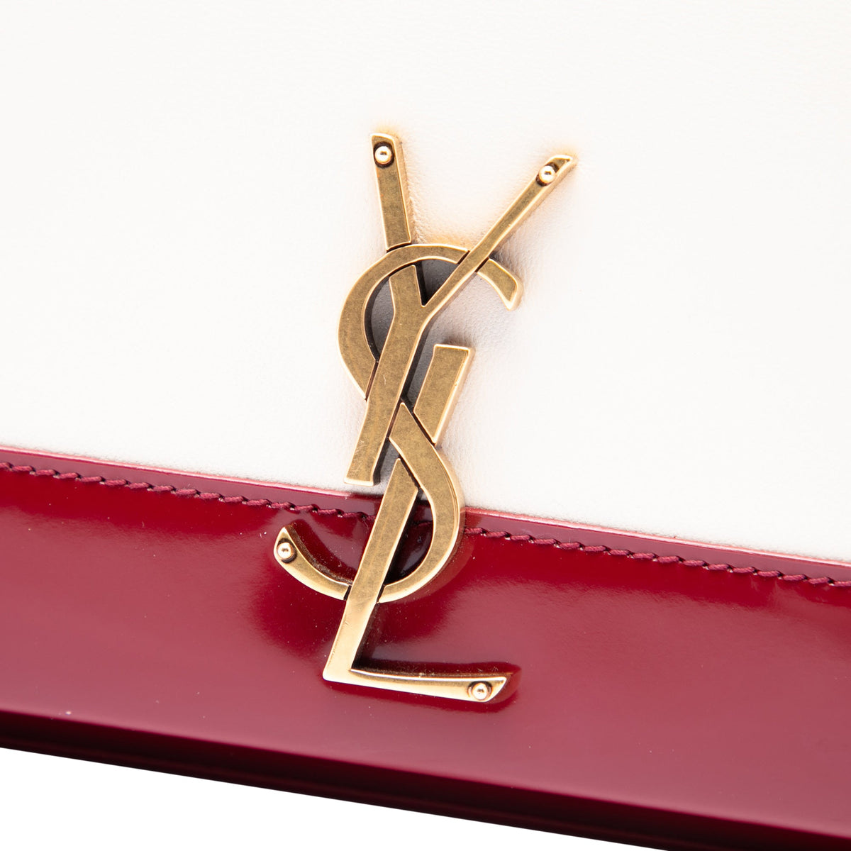 Saint Laurent Small Bicolor Lambskin and Patent Monogram Kate Chain Shoulder Bag — White