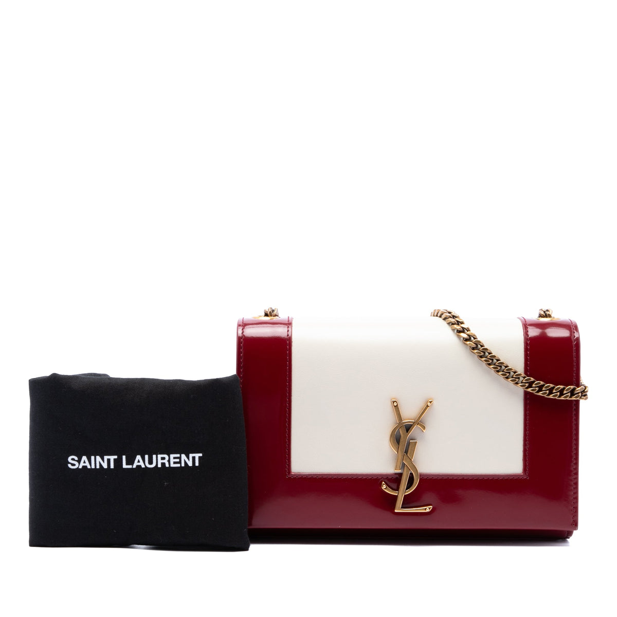 Saint Laurent Small Bicolor Lambskin and Patent Monogram Kate Chain Shoulder Bag — White
